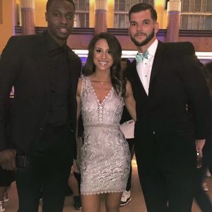 Crochet mini dress. Lavender silver color size medium sits like a small